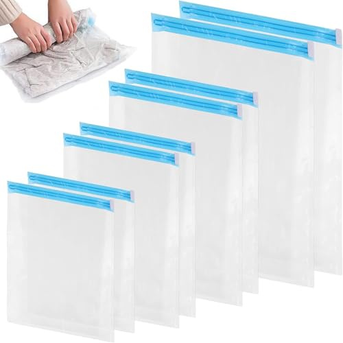 8 PCS Travel Space Saver Bags, Vacuum Bags for Clothes, Reusable Vacuum Travel Storage Bag for Travel, Backpack (50x70, 40x60, 50x35, 39x32cm)