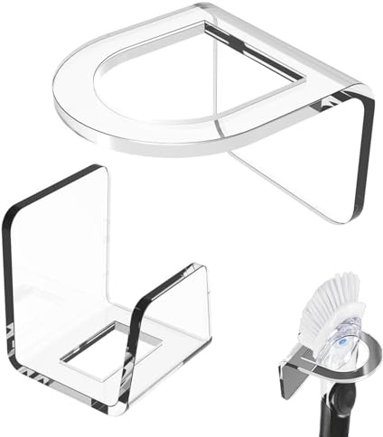 Hqunjikp 2 X Dish WandHolder, Dish Sponge and Brush Set, Clear Acrylic Sink Caddy Organizer, Vertical Scrub Brush Holder for Kitchen