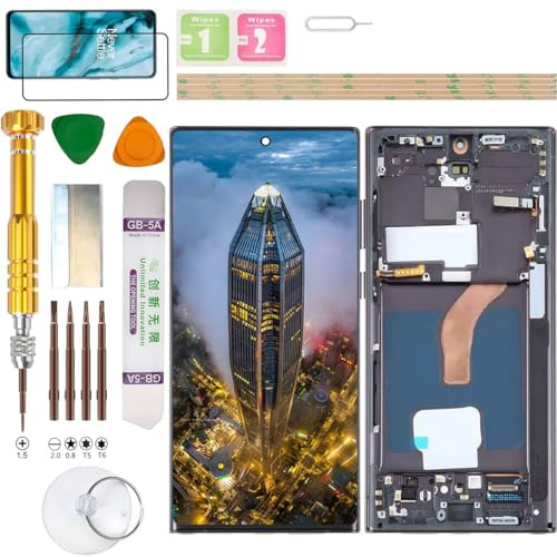 Gadget Troops Pantalla LCD (sin huellas dactilares) para Samsung Galaxy S22 Ultra SM-S908B/DS, S908B, S908U, S908U1, S908W, S908N, S9080, S908E, kit de repuesto de pantalla (negro)