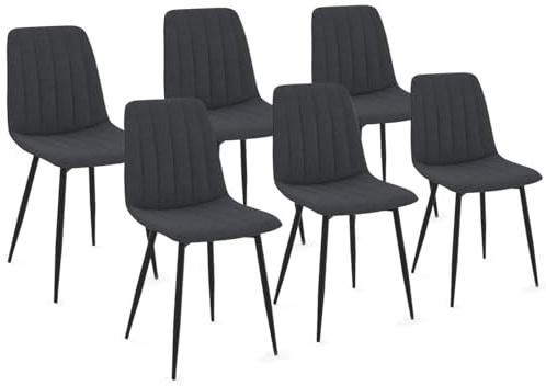 IDMarket - Set di 6 sedie da pranzo in tessuto grigio scuro MIRA