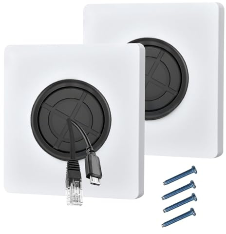 Placa de cubierta de entrada de cable de pared: 2 piezas de placa de cepillo de cable blanca, placa frontal de cepillo montada en la pared, para cubrir tomas, receptáculos y ordenar cables de acceso