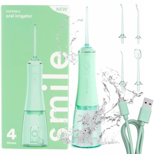 Smilekit Water Flosser | Elektrische Flosser | Tragbare Irrigator | Wiederaufladbare Irrigator | Zahnarzt zugelassen | 60-Tage-Akku | USB-C-Ladung | 4 Modi | 3 Farben zur Auswahl (Grün, Einheitsgröße)