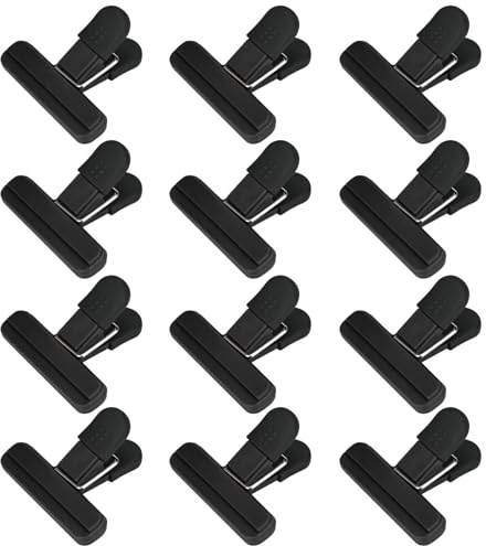 clip 12Pcs Food Storage Bag 2 Sizes 4 Colors, Reusable Freezer Bag, Home, Kitchen, Snacks, Office, Camping, Coffee (12Black)