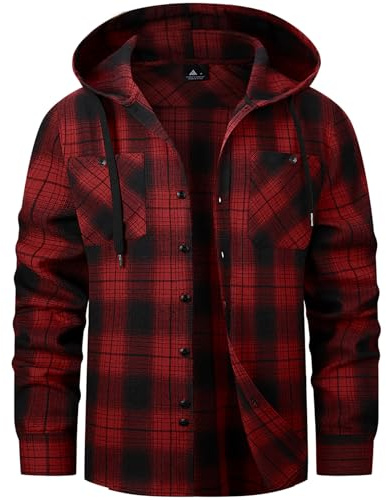 SwissWell Camisa Cuadros Hombre con Capucha Camisa Franela Manga Larga para Hombre con Casual Leñador Rojo Oscuro 3XL