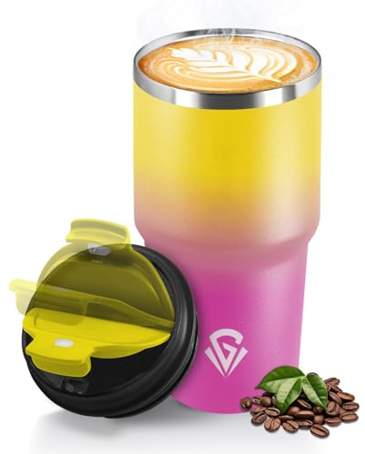 HoneyHolly Thermobecher 600 ml, Wiederverwendbar, Edelstahl Kaffeebecher-to-go Thermo, Auslaufsicher, Doppelwandiger Trinkbecher, Isolierbecher, Travel Mug für Heißen Kaffee, Tee und Kalte Getränke