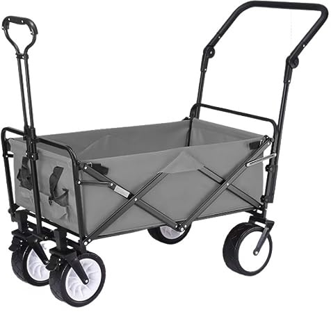 Chariot de jardin pliable avec 4 roues – Chariot utilitaire robuste pour le camping en plein air, idéal pour les courses et les tâches de jardinage.