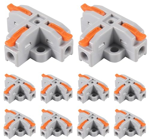 10pcs Compact Wire Conductor Connector, T-Shape Lever Nut Wire Connector, Quick Splitter 3 Way Electrical Connectors, AWG 28-12 (Orange)