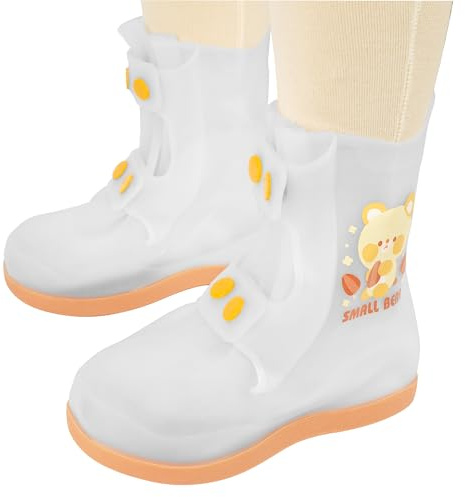 Linkidea Vattentäta regnskydd för barn, söt björndesign, halkfria skoskydd (orange), Orange, L