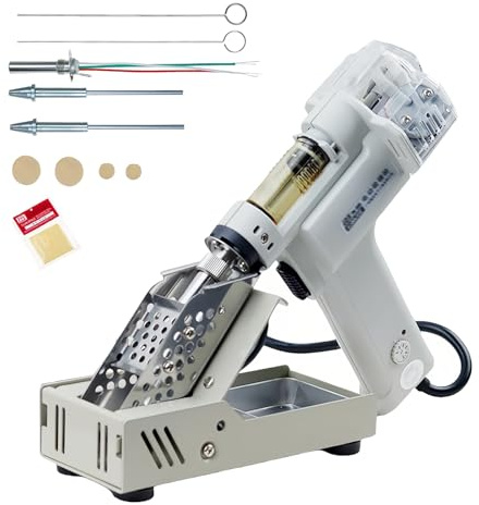 Electric Tin Suction Device, Automatic Vacuum Solder Sucker with Transparent Back Cover, Dual Air Pump Structure, Desoldering Gun with Adjustable Temperature, High Power for Fast Heating