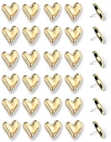 Set di 30 Puntine Decorative a Forma di Cuore Dorato,Puntine da Disegno in Metallo per Lavagna in Sughero, Bacheca,Foto e Poster,Puntine Murali Dorate per Casa,Ufficio e Scuola con Scatola Trasparente