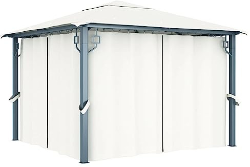 HETFTJN Tonnelle 300 x 300 cm crème avec panneaux latéraux et moustiquaire, armature en acier d'aluminium, protection UV, voile d'ombrage d'extérieur pour jardin, terrasse, camping, barbecue