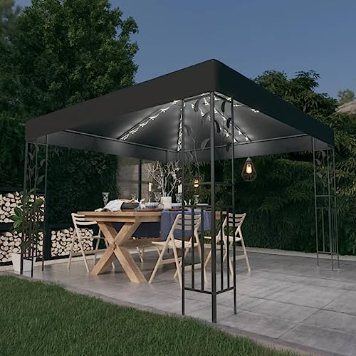Ombrellone pergolato, gazebo con catena luminosa a LED, 3 x 3 m, antracite, per prati, terrazze, cortili