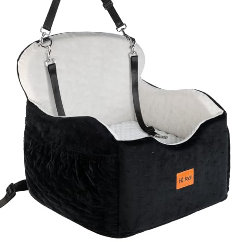 KYG Washable Dog Car Seat, Dog Bed for Car with Cooling & Warm Booster Pads, Secure Dog Car Seat Medium Small Sized Dog with Safety Harnesses, Front Seat Pet Travel Bed