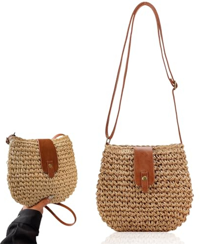 HATFRYF Straw Bag for Women, Summer Straw beach bag, woven handbags for women, with Zip for Summer Holidays Travel Beach