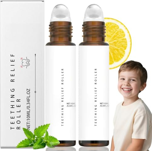 2PCS Teething Roller,Teething Essential Oil Roller,Teething Relief Roller,Natural Teething Relief Roller with Soothing Oil & Gel,Gentle Teething Roller,Reduce Teething Discomfort,Pa/in Relief