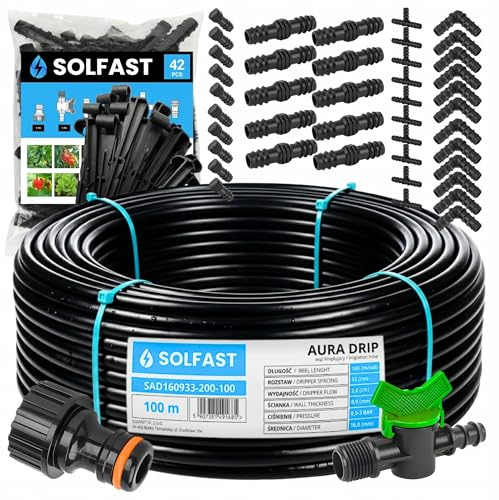 SOLFAST Tropfschlauch Set 100 m 16 mm – Bewässerungssystem Tropfbewässerung für Garten, Gewächshaus, Pflanzen, Beet, Hecke, automatische Gartenbewässerung
