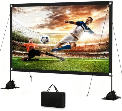 Pantalla de 120 pulgadas con trípode, 16:9 4K HD portátil, sin arrugas, proyección frontal y trasera para interior y exterior, incluye bolsa de transporte, ideal para cine en casa, jardín y campin