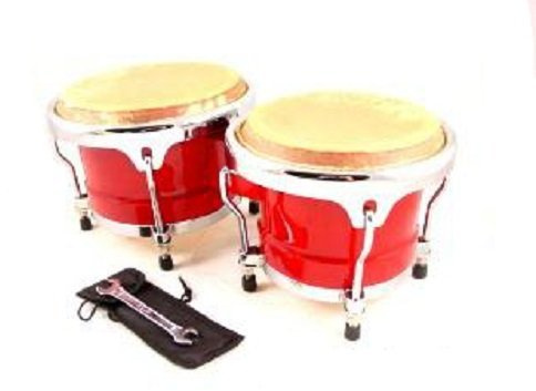 BONGOS 8+9 inch RED WOOD, DUAL DRUMS SET, WORLD LATIN Percussion NEW
