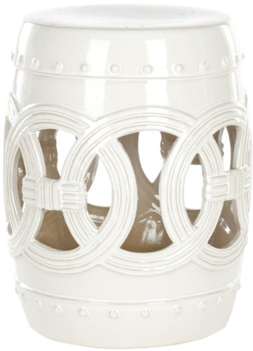 SAFAVIEH Home Collection Double Coin Antique White Ceramic Indoor/ Outdoor Decorative Garden Stool (Fully Assembled)