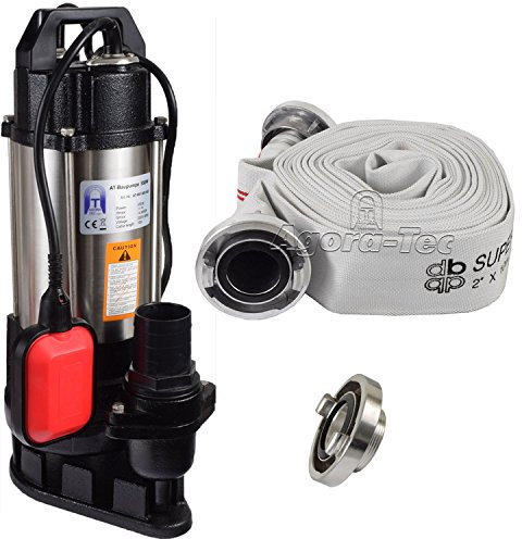 Agora-Tec® Bau-, Abwasser- und Schmutzwasserpumpe 550W mit 10 Meter C-Schlauch und STORZ Kupplung