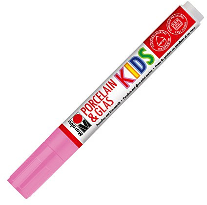 Marabu 01250033033 - Porcelain & Glas Painter Kids, Porzellanmalstift für Kinder, kinderleichte Anwendung, spühlmaschinenfest nach Einbrennen, Spitze 1 - 3 mm, rosa