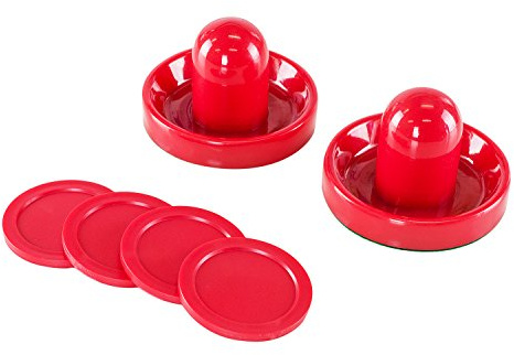 Super Z Outlet Light Weight Air Hockey Red Replacement Pucks & Slider Pusher Goalies for Game Tables, Equipment, Accessories (2 Striker, 4 Puck Pack)