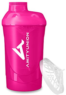 AMITYUNION Set da 800 ml di Protein Shaker da donna - ORIGINAL by Senza BPA con setaccio e scaglie per frullati di siero di latte cremoso, coppe fitness da palestra per concentrati in (Rosa)
