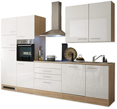 84-312-68 Küche LAUREL Küchenblock weiß hochglanz ohne Geräte ca. 310 x 211 x 60 cm