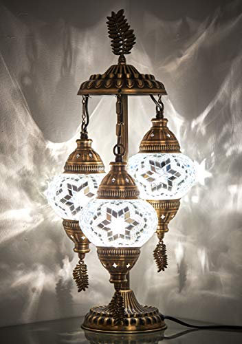 DEMMEX Lampe de chevet de table en mosaïque marocaine turque, 3 nuances, faite à la main, 53 cm