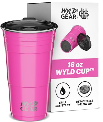 WYLD GEAR Wyld Becher aus Edelstahl, vakuumisoliert, Partybecher mit Deckel, 473 ml, Rosa