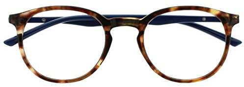 OPULIZE Met - Reading Glasses Blue Light Blocking Slim Round Frame Scratch Resistant Spring Hinges Improve Sleep Computer Gaming Anti-Reflective Brown Tortoiseshelll Mens Womens B60-2 +2.50