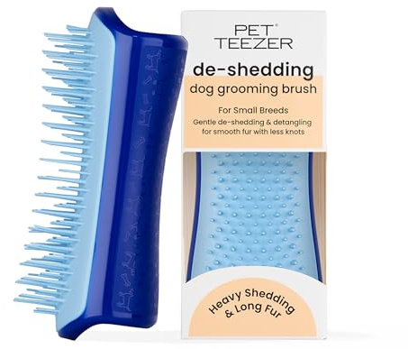Tangle Teezer Small Pet Teezer Small De-Shedding Grooming Brush - Dry or Bath Brush - The Perfect Deshedding Brush for Dogs - Navy & Sky Blue