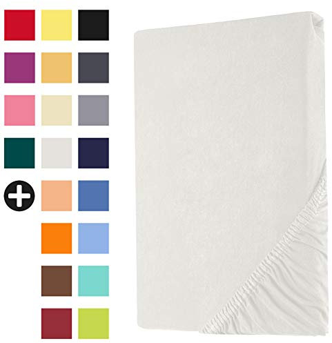 Heim24h Topper Spannbettlaken Spannbetttuch Jersey Bettlaken für Boxspringbett, Weiß - 180x200x15 cm