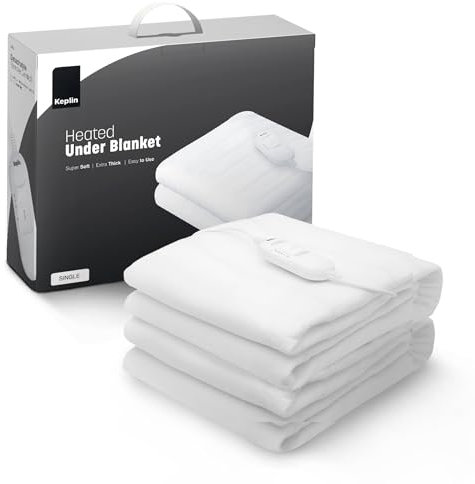 KEPLIN White Electric Heated Blanket for Bed - 65 x 135 cm Single Size Bed Warmer | Soft Electric Blanket, Heated Duvet, Polyester Fleece Underblanket | Remote Control with 3 Heating Settings