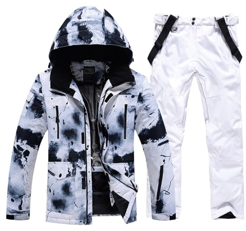 RIUIYELE Men's Ski Jacket and Pants Set Insulated Waterproof Snowsuits Winter Warm Outdoor Skiing Snowboard Jackets for Men (2202+White, XS)