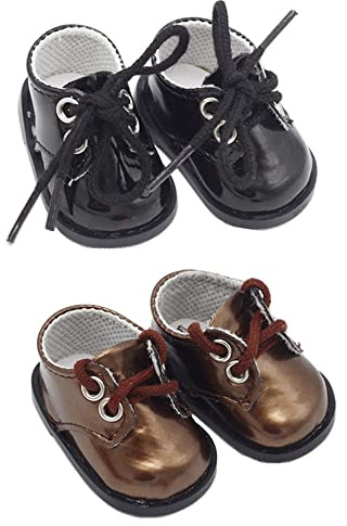 niannyyhouse 15 cm Plüsch-Puppen-Leder-Schuhe, Länge 4,5 cm, Puppenzubehör (schwarz + braun)