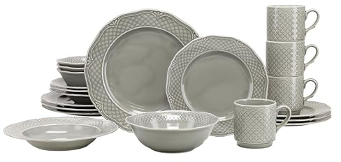 CreaTable, 25865, Serie Arianne Grau, 20-teiliges Geschirrset für 4 Personen, Kombiservice aus Porzellan, spülmaschinen- und mikrowellengeeignet, Made in Europe