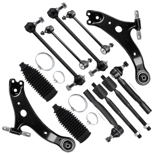 SCITOO 12pcs Suspension Kit Front Lower Control Arm Sway Bar Links Inner Outer Tie Rod Ends w/Steering Boots fit for 2004-2006 for Toyota Camry for Toyota Solara for Lexus ES330