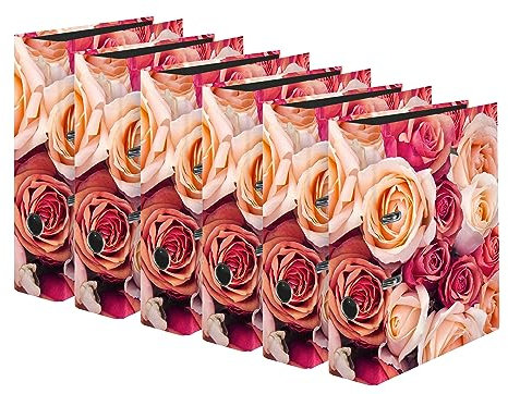 Original Falken 6er Pack Motiv-Ordner Rose. Made in Germany. 8 cm breit DIN A4 Ringordner Aktenordner Briefordner Büroordner Plastikordner Motivordner
