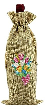 LUSandy DIY 5D Diamond Painting Wine Wrapping Bags Christmas Wine Bottle Bags Covers Crystal Diamond Art Linen Wine Gift Bag Champagne Bags for Christmas Wedding Birthday Party Supplies (Tulip)