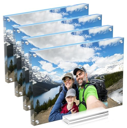 JUOIFIP 4 Pack Acrylic Picture Frame 8x10 Inch,Clear Magnetic Photo Frames,Double Side Freetanding Frame for Desktop Horizontal or Vertical Display, Certificate Documents Frame for Family,Office