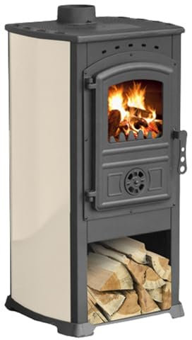 Poêle à bois EIDER BIOMASA Katia Iron avec Vitre, Puissance 9.57 kW, Rendement 75.2%, Vision Large du Feu, Contrôle Précis de la Températures, Circulation d'Air Intelligente, Design Unique