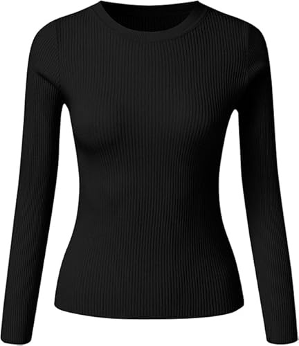 UIILO Termisk topp för kvinnor, stickad tröja, ribbade t-shirts, undertröja, basic, enfärgad långärmad skjorta, tajt stickad tröja, långärmade termounderkläder, höst, vinter, varm topp（svart）