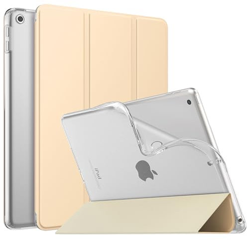 MoKo Hülle Kompatibel mit Neu iPad 9./8./7. Generation (2021/2020/2019), iPad 10,2 Zoll Hülle mit Ständer, TPU Transluzent Matt Rückseite Cover mit Auto Schlaf/Aufwach Funktion, Beige