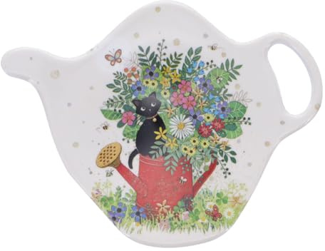 Tea Bag Rest – Cat in Full Gardening Design with Watering Can in the Middle of Flowers – Quality Melamine