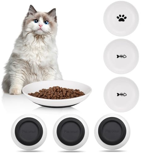 Hejo 3 Pezzi Ciotole per Gatti Ceramica, Ciotole Piatte Antiscivolo in Ceramica per Gatti, Ciotole per Gatti, Tappetini Antiscivolo Per Alleviare la Fatica dei Baffi
