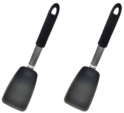 Paquete de 2 espátulas de silicona flexible, volteador, resistentes al calor a 600 F, ideal para voltear huevos, hamburguesas, crepes y más, color negro (2, negro)
