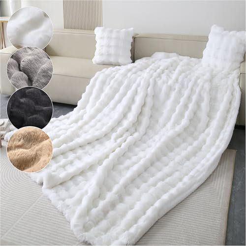 Emilie-Textil: Luxus Kunstfell Decke – Extra Weiche und Kuschelige Fell Tagesdecke, Pflegeleicht, Hautfreundlich, Kuscheldecke in 4 Größen und Farben