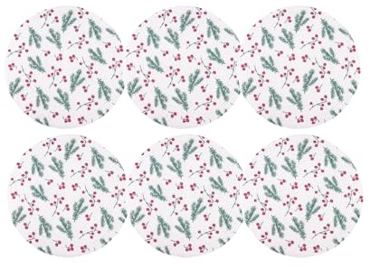 Cofan Confezione da 6 tovagliette natalizie singole | Sottopiatti rotondi con rami e bacche rosse, colore: bianco, diametro: 38 cm