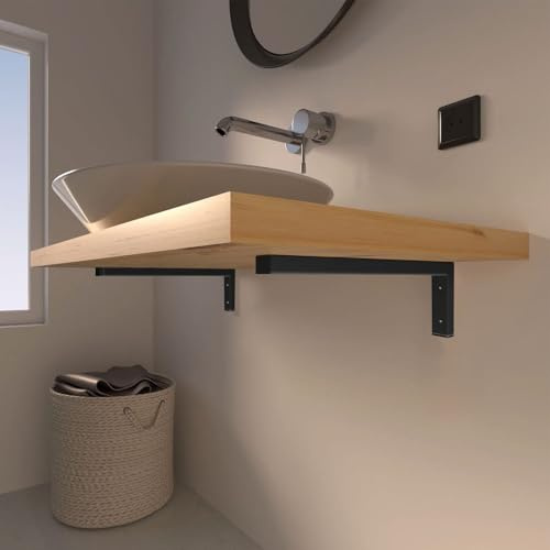 MLOQI 4 Stück Waschtischhalterung, Wandkonsole, Regalhalterung Schwarz, Regalwinkel Schwerlast, Regal Halterung Wand 15 cm